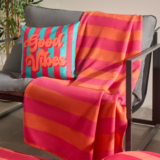 OHS Stripe Fleece Throw - Orange/Pink - image 1