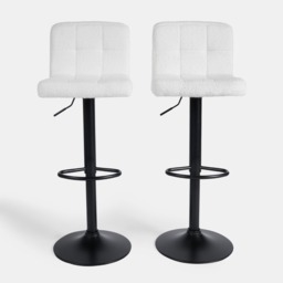 OHS Set of 2 Adjustable Bouclé Bar Stools - Cream - thumbnail 2