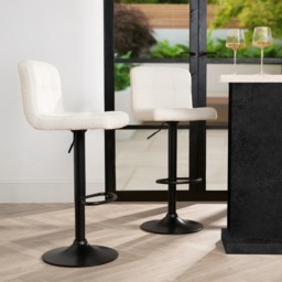 OHS Set of 2 Adjustable Bouclé Bar Stools - Cream