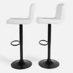 OHS Set of 2 Adjustable Bouclé Bar Stools - Cream - thumbnail 3