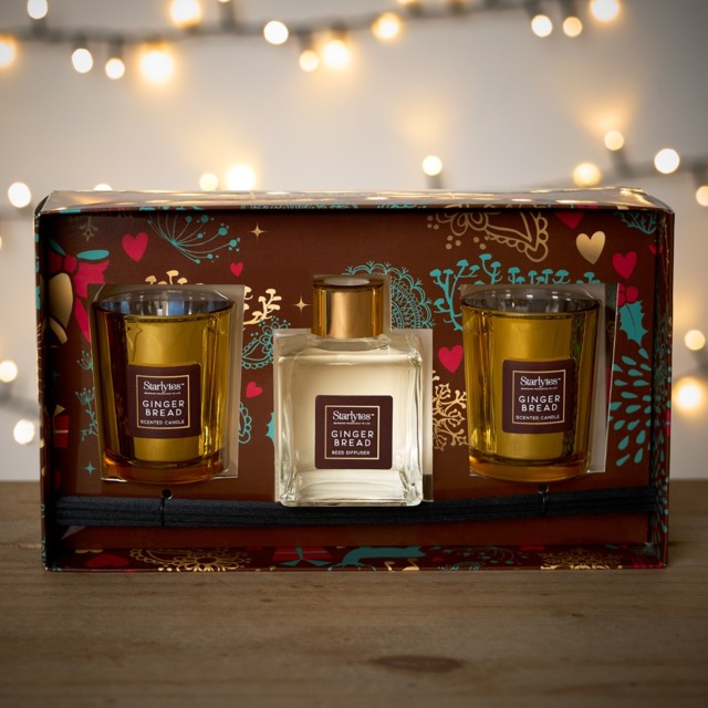 Starlytes Christmas Reed Diffuser & Scented Candle Set - Gingerbread