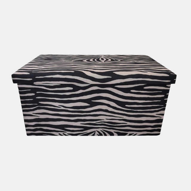 OHS Zebra Print Velvet Foldable Rectangle Storage Ottoman - Monochrome - image 1