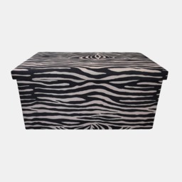 OHS Zebra Print Velvet Foldable Rectangle Storage Ottoman - Monochrome