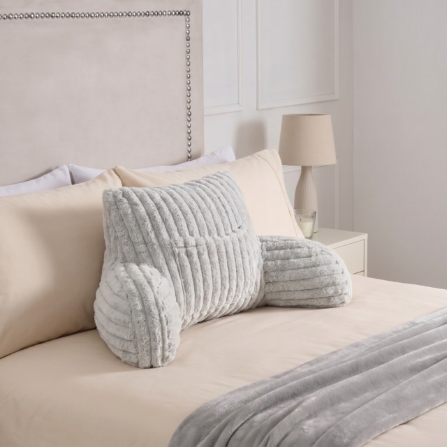 OHS Heatable Ribbed Faux Fur Cuddle Cushion - Silver - image 1