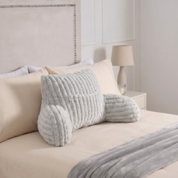 OHS Heatable Ribbed Faux Fur Cuddle Cushion - Silver - thumbnail 1