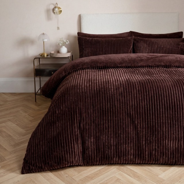 OHS Ribbed Fleece Duvet Cover Set, Coffee - King - image 1