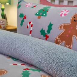 OHS Christmas Gingerbread Fleece Duvet Cover Set, Grey - Single - thumbnail 3