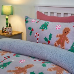 OHS Christmas Gingerbread Fleece Duvet Cover Set, Grey - Single - thumbnail 2