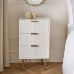 OHS Ribbed 3-Drawer Bedside Table - White - thumbnail 1