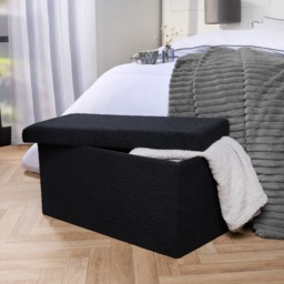 OHS Bouclé Foldable Rectangle Storage Ottoman - Black - thumbnail 2