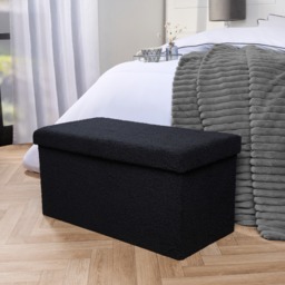 OHS Bouclé Foldable Rectangle Storage Ottoman - Black - thumbnail 1