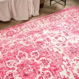OHS Washable Vintage Printed Rug, Pink - 80 x 150cm - thumbnail 2
