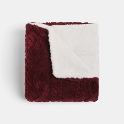 OHS Cable Knit Sherpa Throw, Burgundy - 130 x 160cm - thumbnail 3
