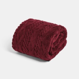 OHS Cable Knit Sherpa Throw, Burgundy - 130 x 160cm - thumbnail 2
