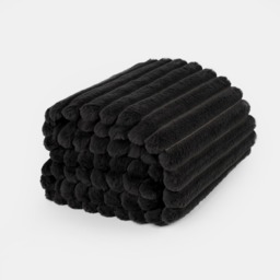 OHS Faux Fur Thick Ribbed Throw, Black - 125 x 150cm - thumbnail 2