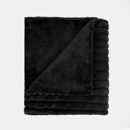 OHS Faux Fur Thick Ribbed Throw, Black - 125 x 150cm - thumbnail 3