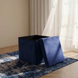 OHS Matte Velvet Foldable Cube Storage Ottoman - Navy - thumbnail 2