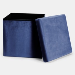 OHS Matte Velvet Foldable Cube Storage Ottoman - Navy - thumbnail 5