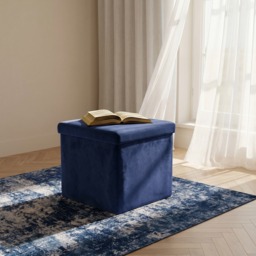 OHS Matte Velvet Foldable Cube Storage Ottoman - Navy - thumbnail 1