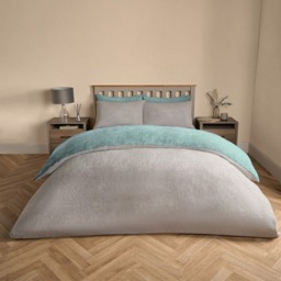 OHS Teddy Fleece Reversible Duvet Cover Set, Duck Egg/Grey - Double - thumbnail 4