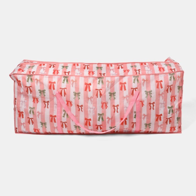 OHS Multi Bow Stripe Christmas Tree Storage Bag - Pink/White - image 1
