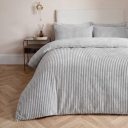 OHS Ribbed Fleece Duvet Cover Set, Silver - King