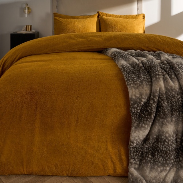 OHS Teddy Fleece Duvet Cover Set, Ochre - King - image 1