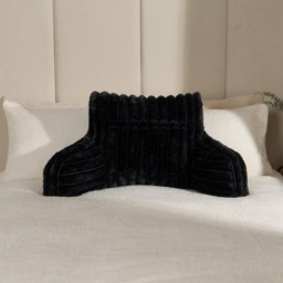 OHS Ribbed Faux Fur Cuddle Cushion with Heatable Pocket - Black - thumbnail 2