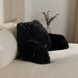 OHS Ribbed Faux Fur Cuddle Cushion with Heatable Pocket - Black - thumbnail 1
