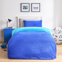 OHS Teddy Fleece Reversible Duvet Cover Set, Blue/Sea Blue - Double