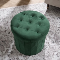 OHS Matte Velvet Foldable Round Storage Ottoman - Forest Green - thumbnail 3