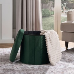 OHS Matte Velvet Foldable Round Storage Ottoman - Forest Green - thumbnail 2