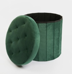 OHS Matte Velvet Foldable Round Storage Ottoman - Forest Green - thumbnail 5