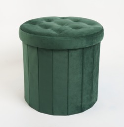 OHS Matte Velvet Foldable Round Storage Ottoman - Forest Green - thumbnail 4