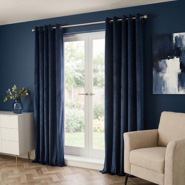OHS Thermal Velvet Eyelet Curtains, Navy - 90 x 90in - image 1