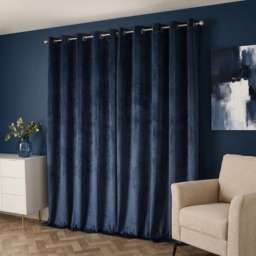 OHS Thermal Velvet Eyelet Curtains, Navy - 90 x 90in - thumbnail 2
