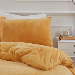 OHS Teddy Fleece Duvet Cover Set, Mustard - Double - thumbnail 3