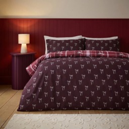 OHS Check Brushed Cotton Flannelette Reversible Duvet Cover Set, Burgundy - Double - thumbnail 2