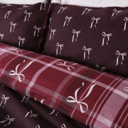 OHS Check Brushed Cotton Flannelette Reversible Duvet Cover Set, Burgundy - Double - thumbnail 5