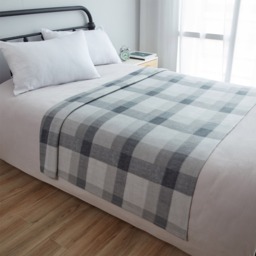 OHS Tartan Check Fleece Throw, Grey - 150 x 200cm - thumbnail 4