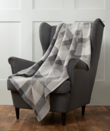 OHS Tartan Check Fleece Throw, Grey - 150 x 200cm