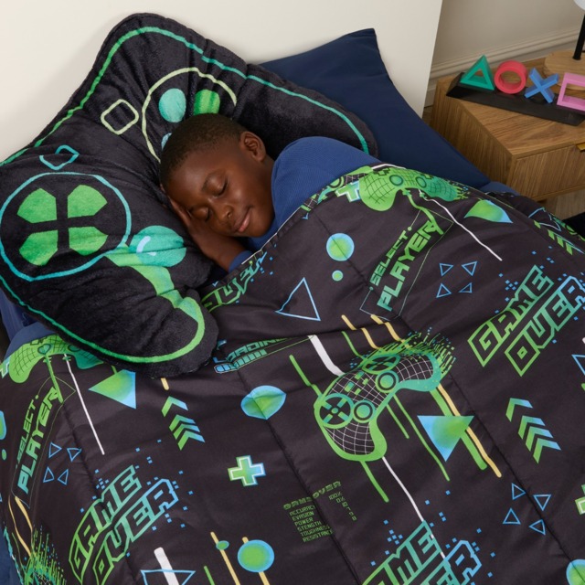 OHS Gaming 4.5 Tog Coverless Duvet & Filled Pillow Set, Navy - Single - image 1