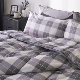 OHS Gingham Coverless 10.5 Tog Duvet & Pillowcases, Grey - Double - thumbnail 2