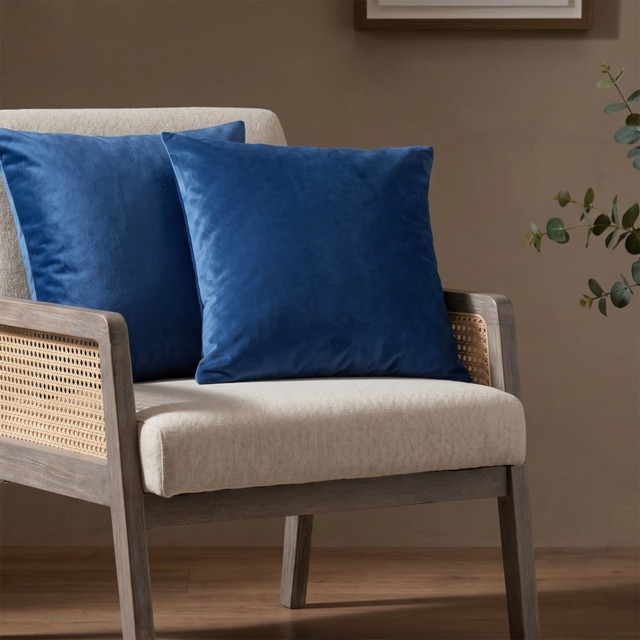 OHS 2 Pack Matte Velvet Cushion Covers, Navy - 45 x 45cm - image 1