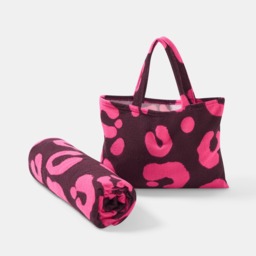 OHS Abstract Leopard Print Beach Towel in a Bag - Burgundy - thumbnail 3