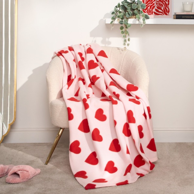 OHS Heart Print Fleece Throw - Pink/Red - image 1
