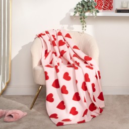 OHS Heart Print Fleece Throw - Pink/Red - thumbnail 1