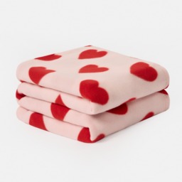 OHS Heart Print Fleece Throw - Pink/Red - thumbnail 2