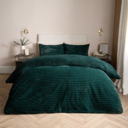 OHS Ribbed Faux Fur Duvet Set, Forest Green - King - thumbnail 2