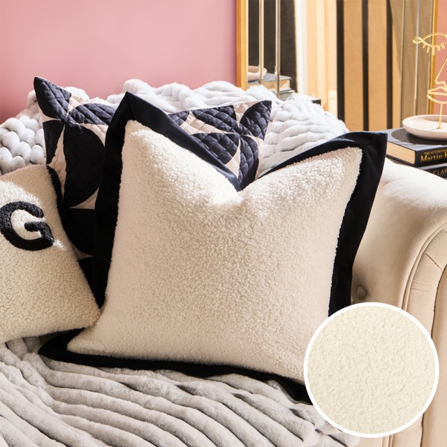 OHS 2 Pack Oxford Boucle Cushion Cover, White/ Black - 45 x 45cm - image 1
